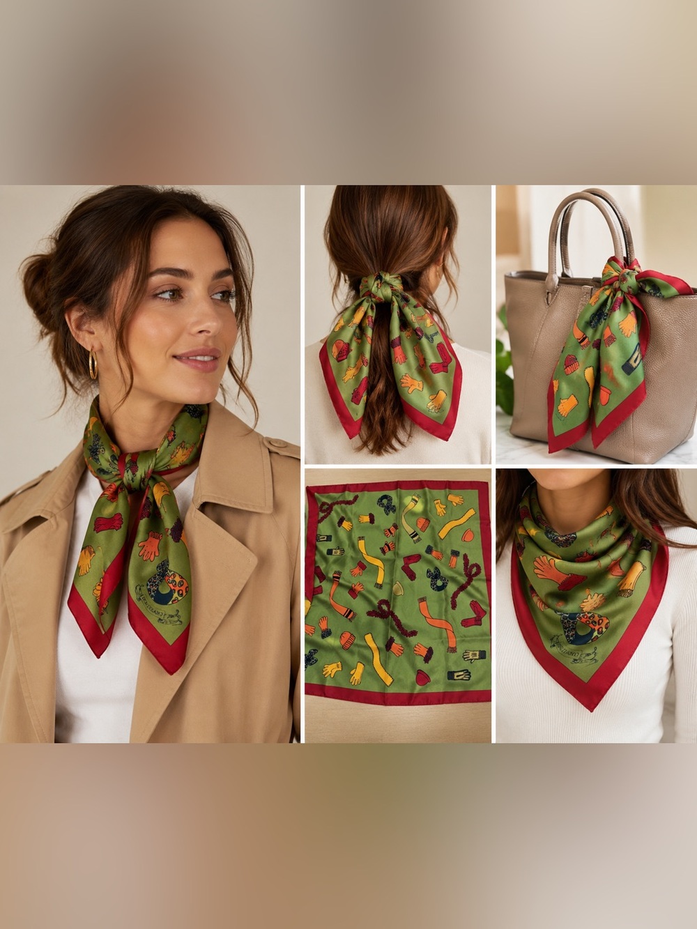 Portolano 100% Silk Scarf Made In Italy Winter Gloves Hats Scarves Print 19”X19”